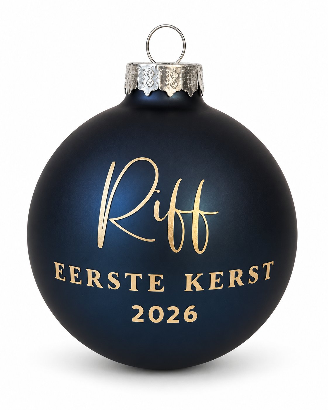 Gepersonaliseerde donkerblauwe kerstbal met naam | Eerste kerst
