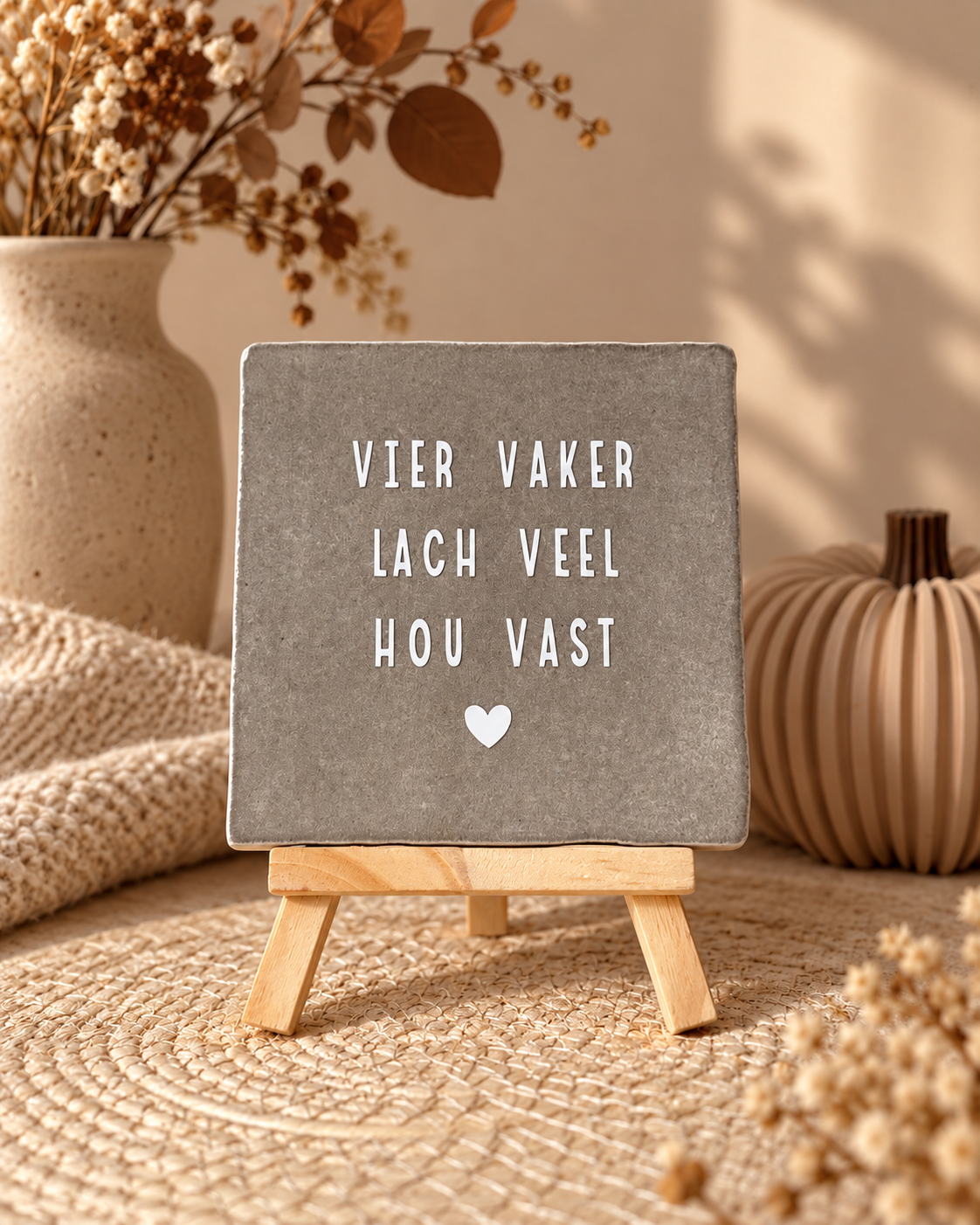 Tegeltje Vier Vaker, Lach Meer, Hou Vast | Diverse kleuren