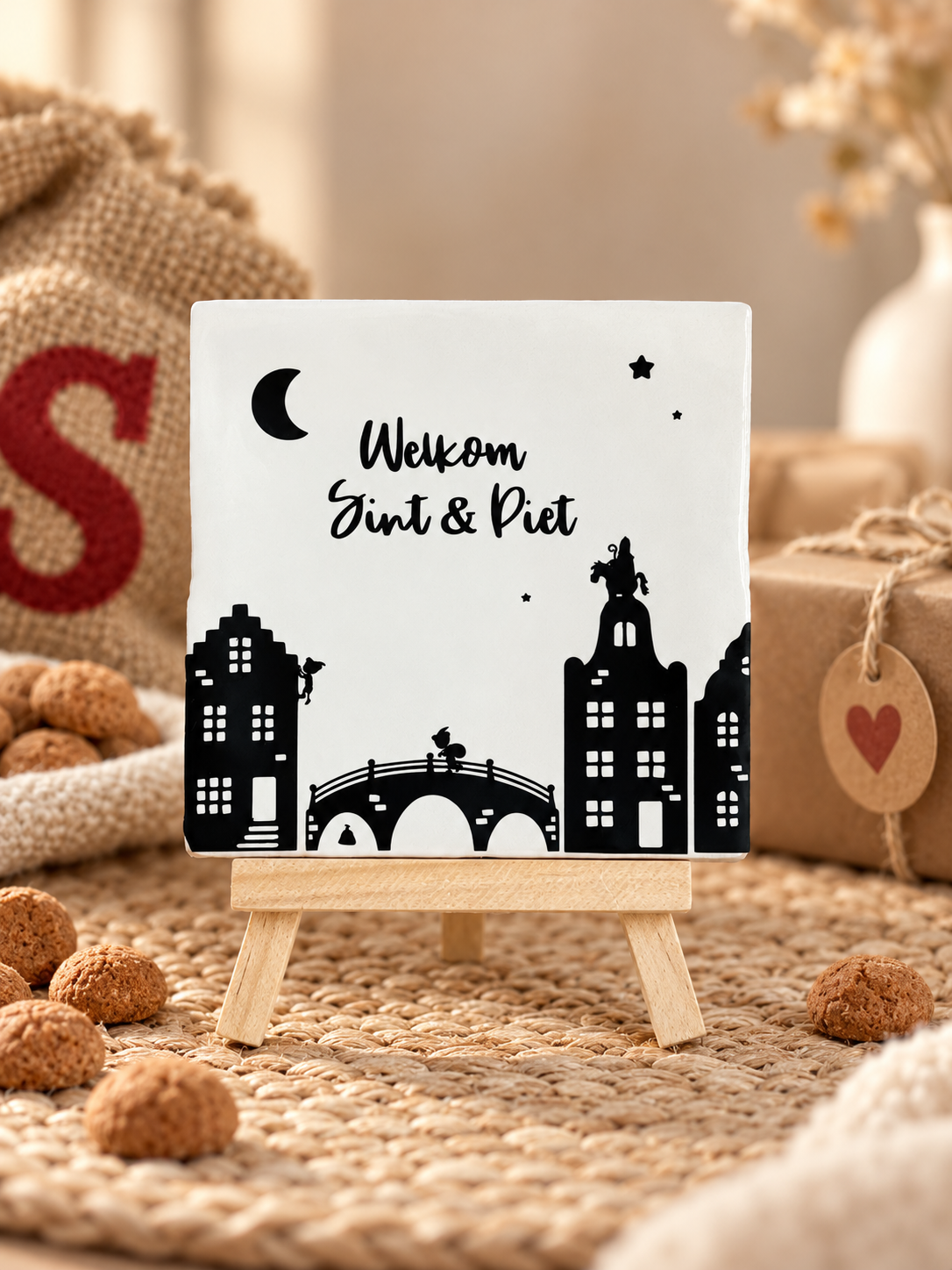 Sinterklaas tegeltje | Welkom Sint & Piet | Wit of beige