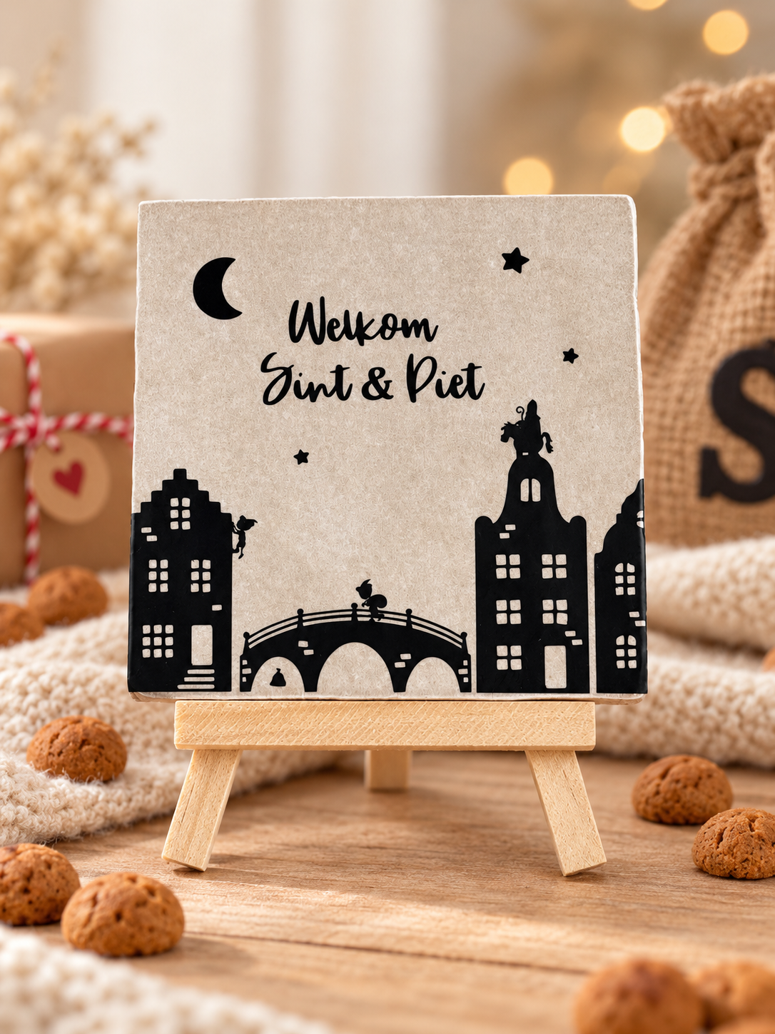Sinterklaas tegeltje | Welkom Sint & Piet | Wit of beige