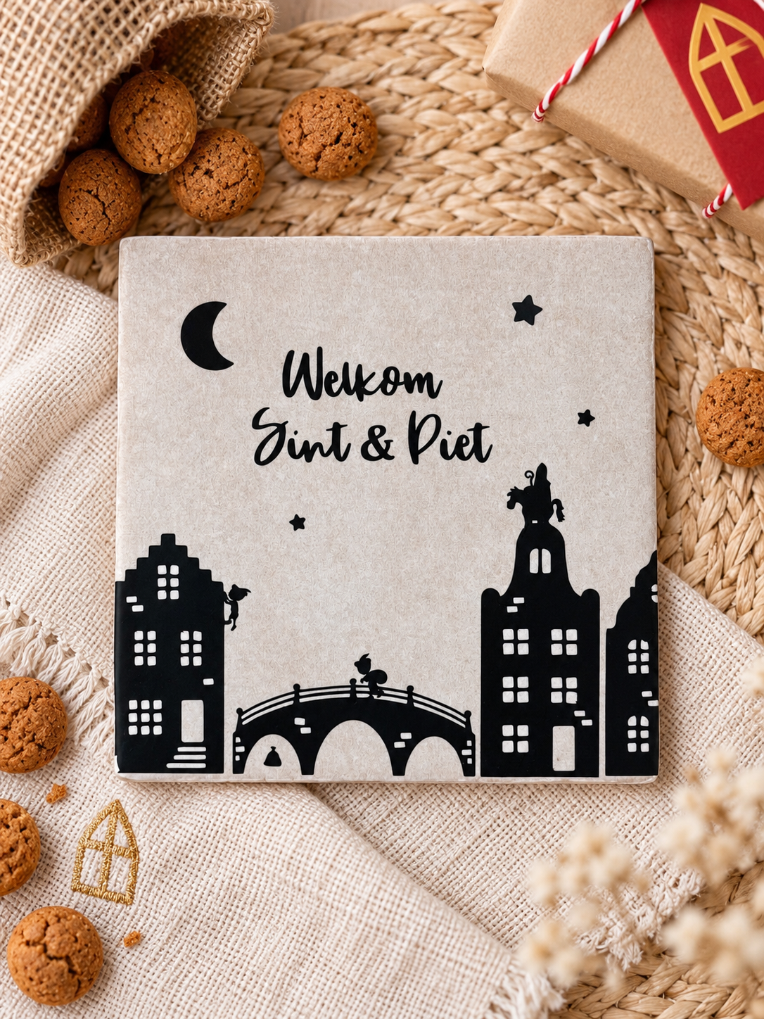 Sinterklaas tegeltje | Welkom Sint & Piet | Wit of beige