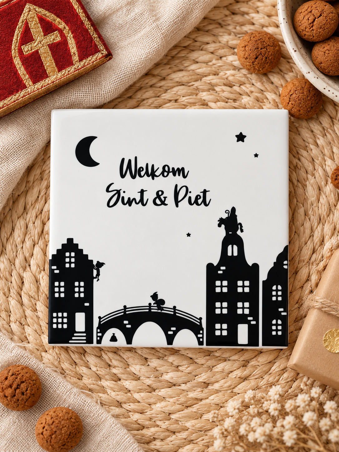 Sinterklaas tegeltje | Welkom Sint & Piet | Wit of beige