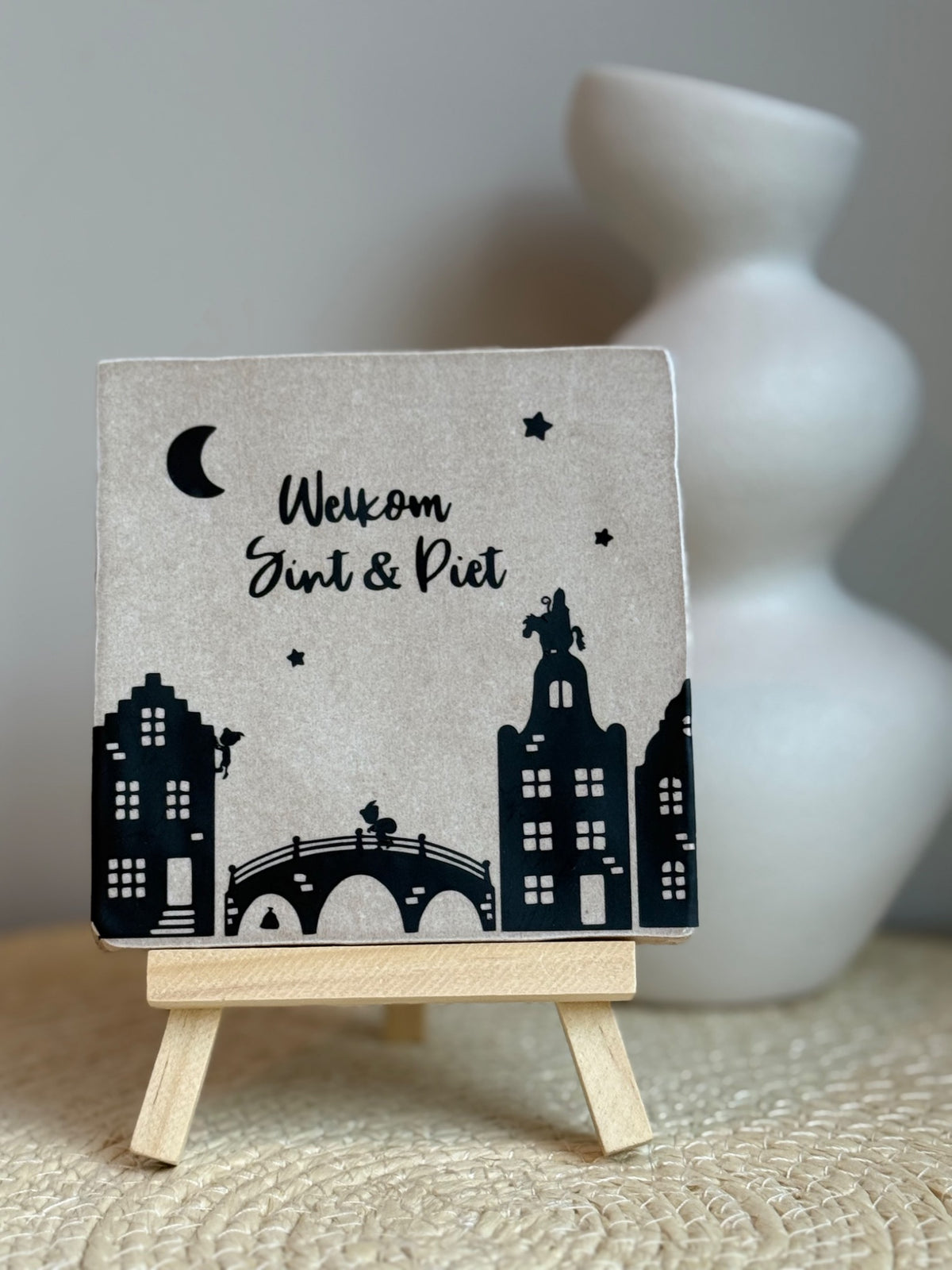 Sinterklaas tegeltje | Welkom Sint & Piet | Wit of beige