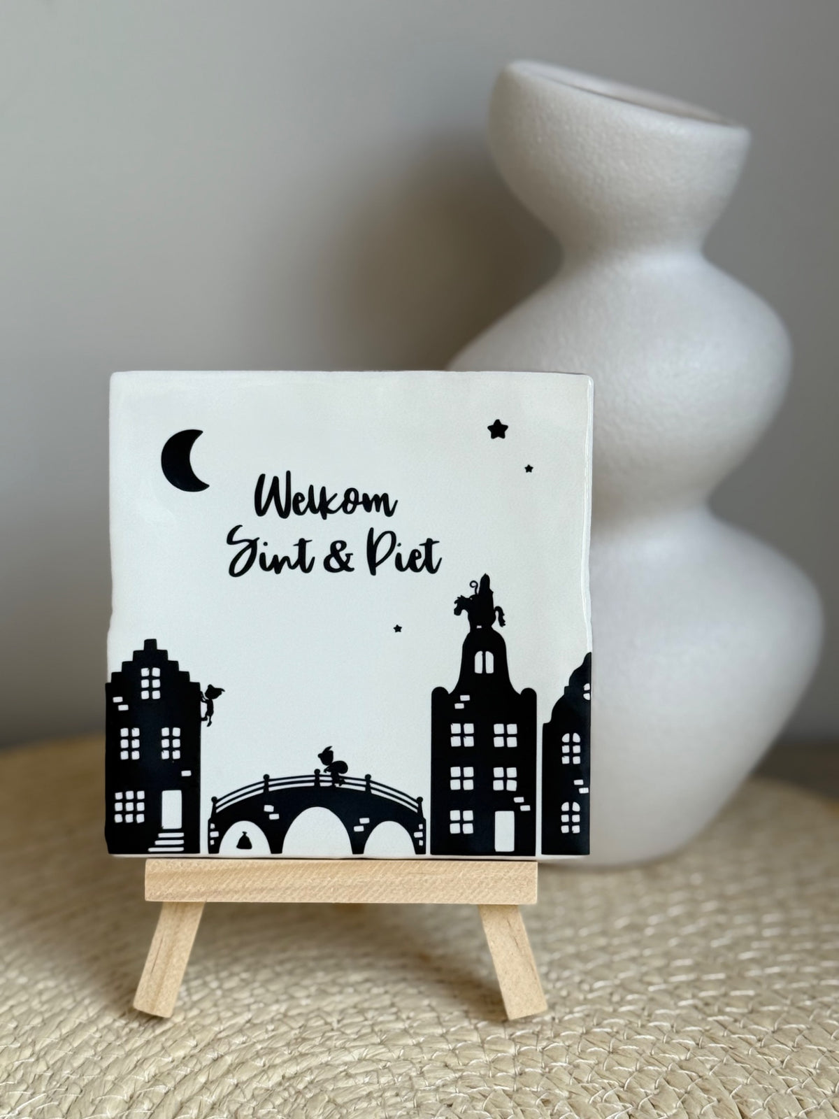 Sinterklaas tegeltje | Welkom Sint & Piet | Wit of beige