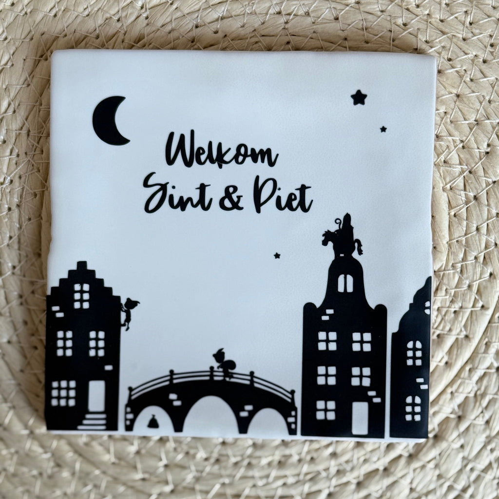 Sinterklaas tegeltje | Welkom Sint & Piet | Wit of beige