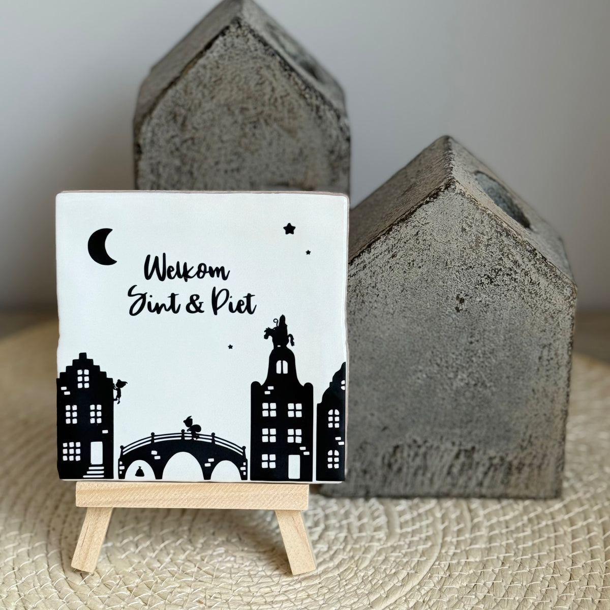 Sinterklaas tegeltje | Welkom Sint & Piet | Wit of beige