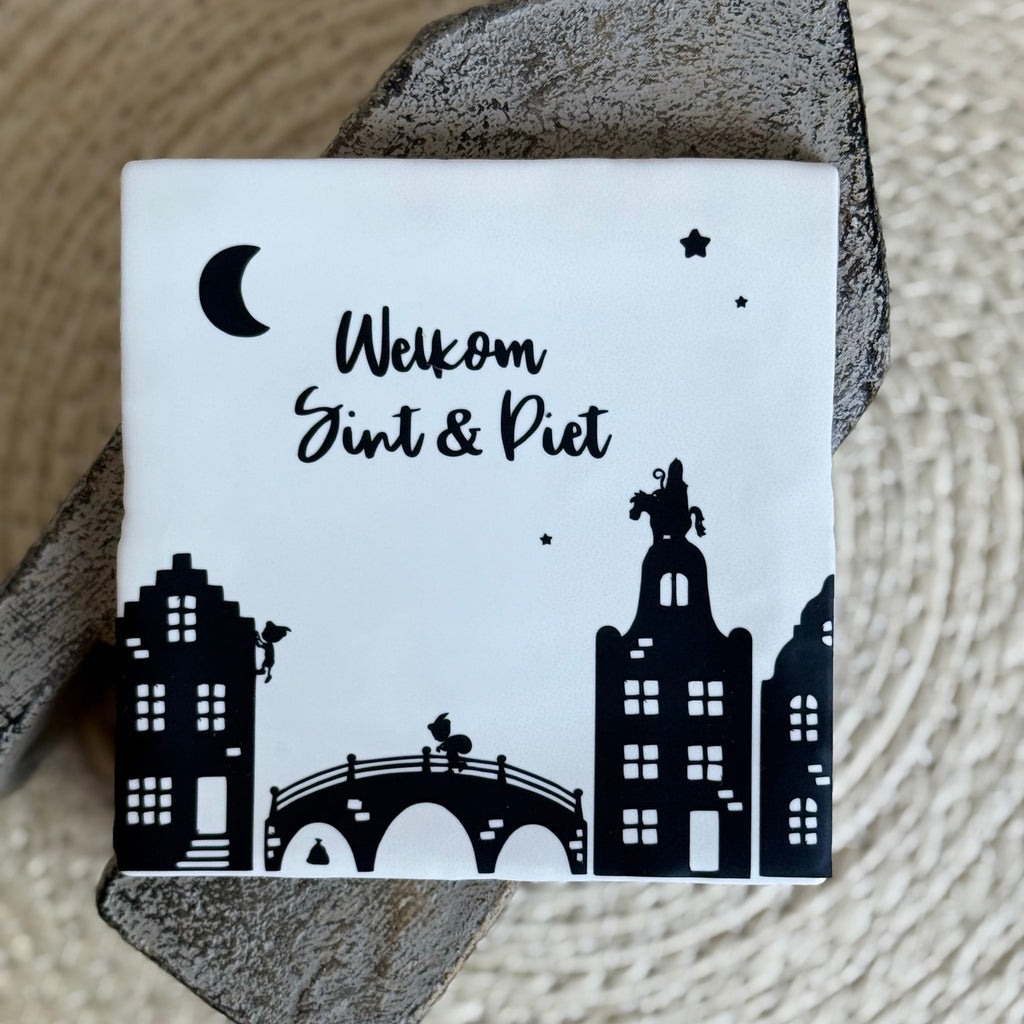 Sinterklaas tegeltje | Welkom Sint & Piet | Wit of beige
