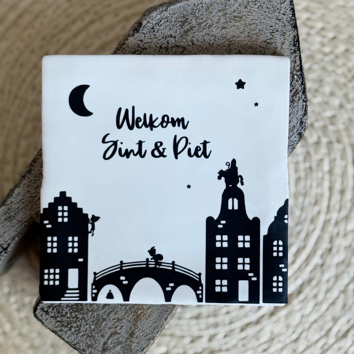 Sinterklaas tegeltje | Welkom Sint & Piet | Wit of beige